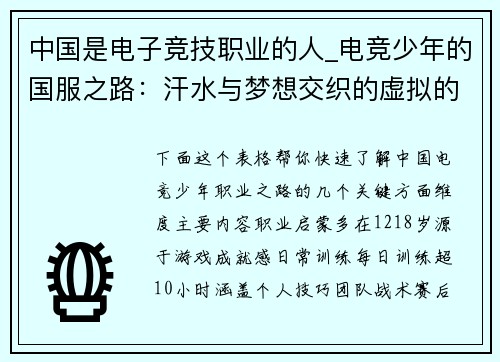 中国是电子竞技职业的人_电竞少年的国服之路：汗水与梦想交织的虚拟的虚拟战场